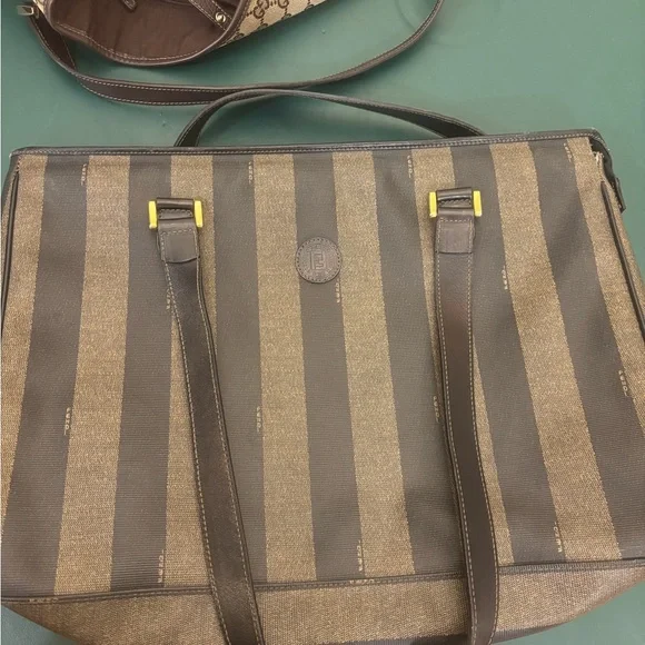 Fendi Brown and Tan Striped Tote. Vintage 80s - Picture 1 of 7